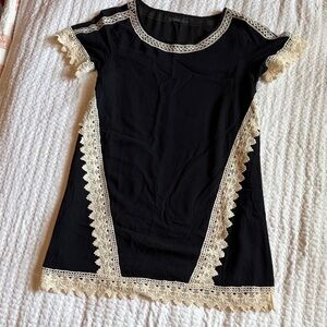 THML Black Dress with Cream Lace Trim